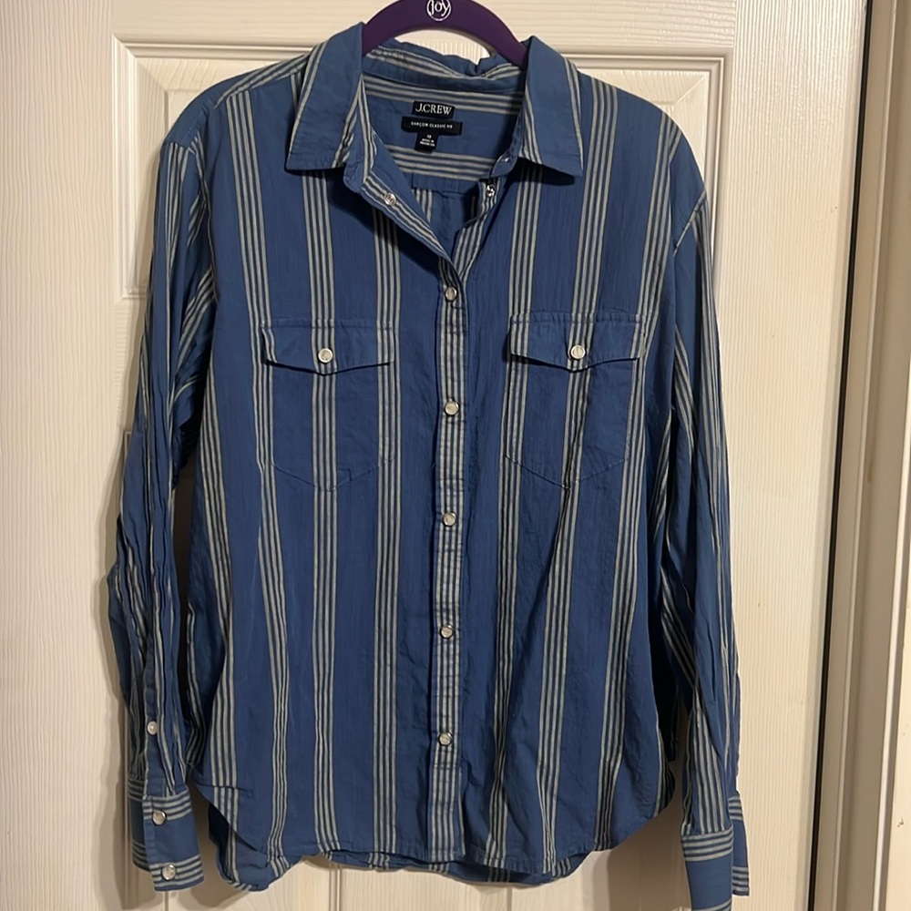 J. Crew Western Shirt Cotton Voile Blue Yellow Stripe